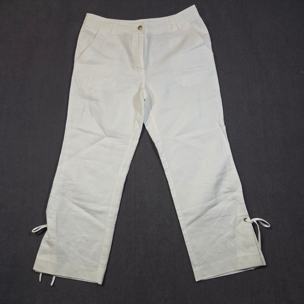 Soft Surroundings Pants Womens 4 White Linen Cotton Blend Tie Hem Crop Trousers